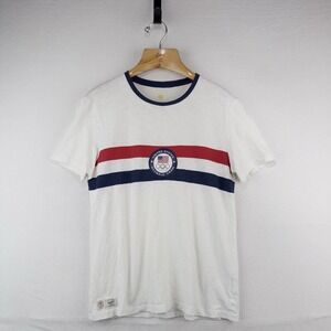 2016 Vtg Polo Ralph Lauren Team USA Olympic Ringer T-Shirt Stripe Patch Medium